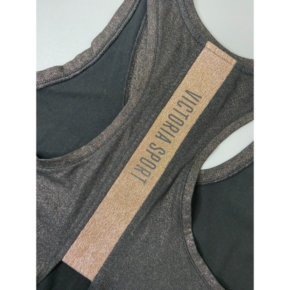 Victoria Sport women's medium black gold shimmer racer open back athletic tank - Picture 6 of 7